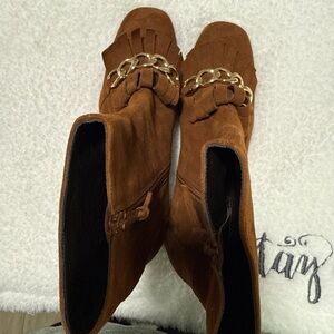 Stuart Weitzman Brown Suede Fringe Ankle Boots